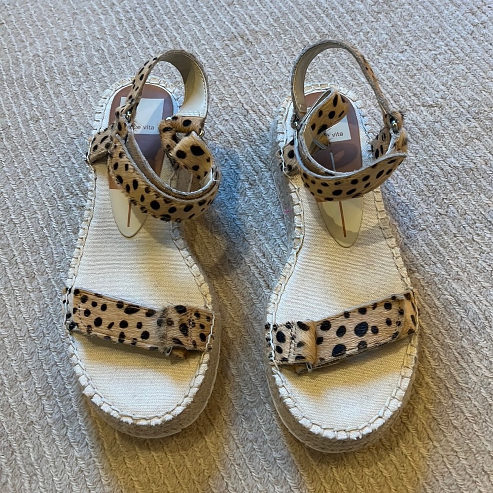 Dolce Vita Myra Calf hair Leopard Print Espadrille Sandals